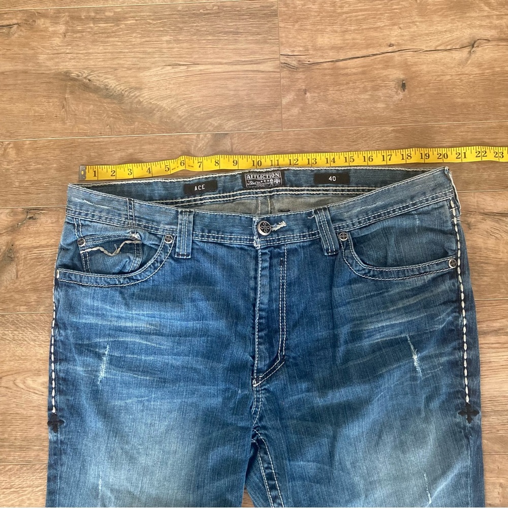 Affliction Ace Distressed Straight Leg Denim Jeans - Picture 7 of 8